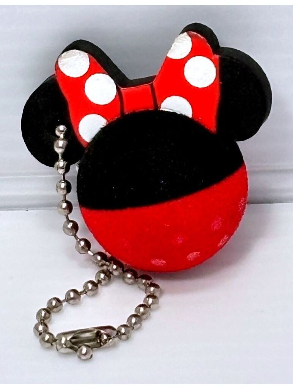 Disney Minnie Mouse Red and Black Flocked Keychain with Polka Dot Bow